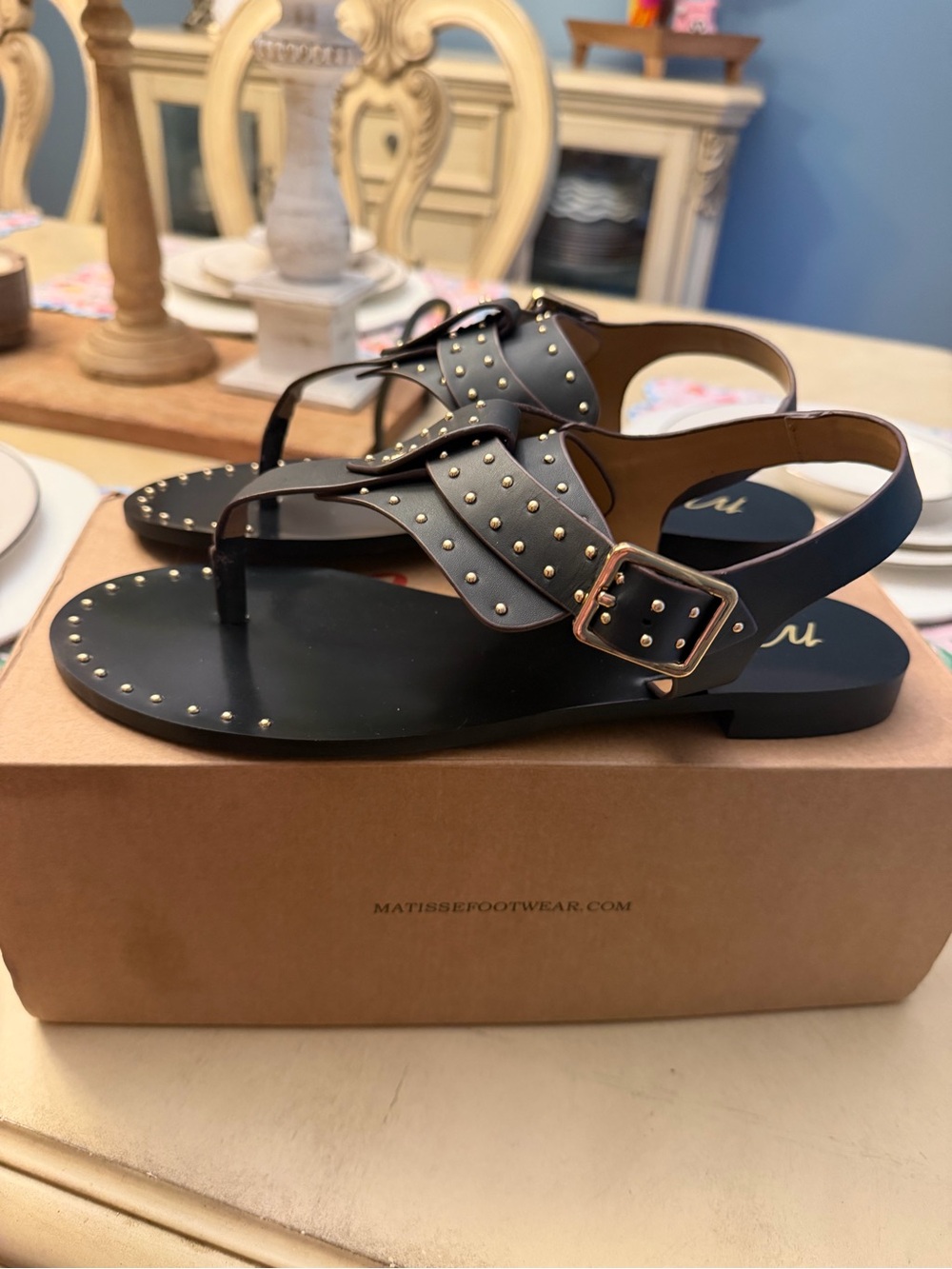 New Matisse Black Studded Slingback Sandals
